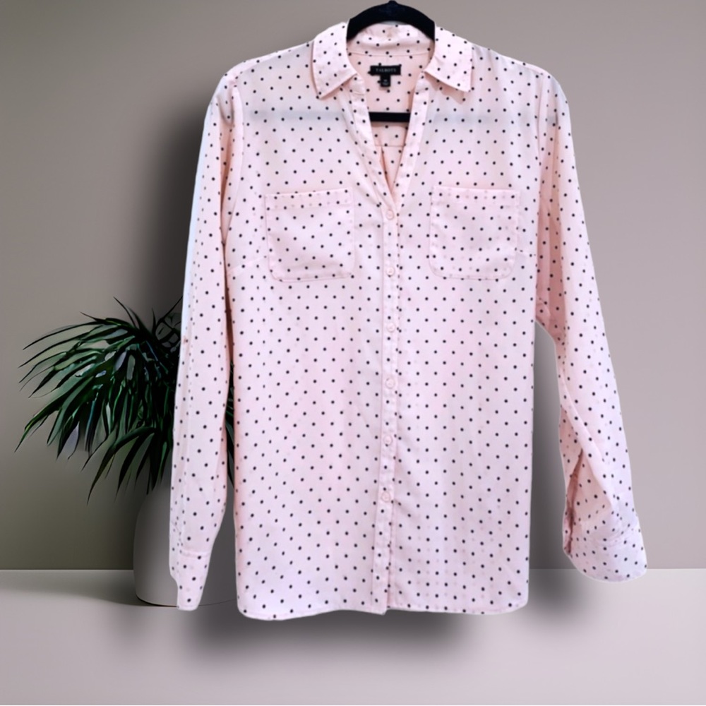 Talbots womens blouse dots classic pale pink size Medium exc cond womens